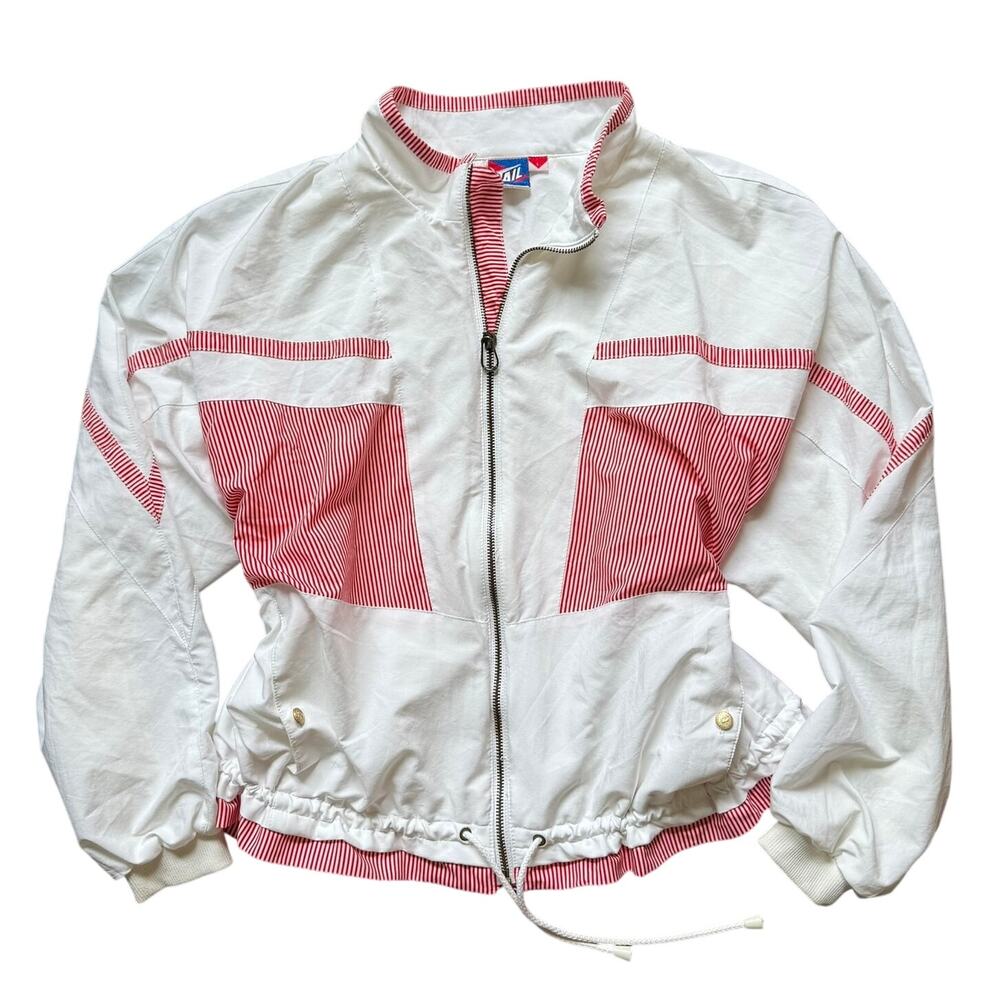 Tail Vintage 80s 90s White Red Striped Zip Windbreaker Jacket L